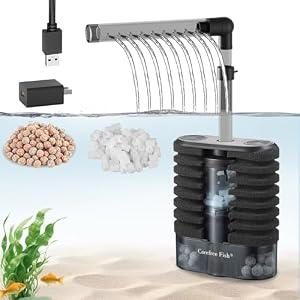Carefree Fish Aquarium USB Sponge Filter Quiet for 20~60Gal Fish Tank for Saltwater and Freshwater with Biochemical Filtration Balls and Fluidized Beds
