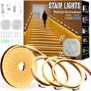 Motion Sensor LED Strip Lights - Chasing Effect Auto ON/Off for Stairs, Bedroom, Under Cabinet - 32.8ft Warm White, Easy Install