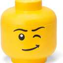 Room Copenhagen, LEGO Storage Head (Large) - Winking Boy - 9.45 x 9.45 x 10.67 inches - Stackable Plastic Storage Box with Lid for Kids' Toy Organizer and Room Decor - Holds 500 Bricks