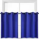 YGO Small Window Curtain Valances Grommet Thermal Insulated Room Darkening Blackout Curtain Tiers for Kitchen Bedroom Bathroom 52 Wide by 24 Long Royal Blue 2 Pcs