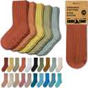 Foot Cardigan Organic Cotton Kids Socks, Non Slip Grip Crew, 5 Pairs Boys Girls Toddler to Teen Ages 2-14
