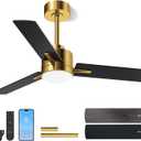 LANMEL 42'' Black and Gold Ceiling Fans with Lights and Remote, 6 Speed Low Profile Modern Ceiling Fan with Quiet DC Motor for Indoor Outdoor Bedroom Living Room