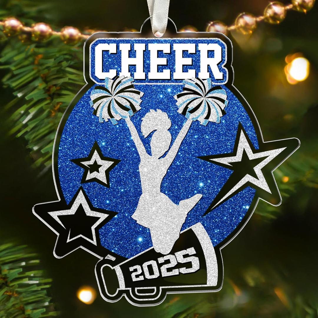 Cheerleader Gifts - Cheerleader Gifts for Girls, Senior Night Cheerleaders - Cheerleading Christmas Ornament for Girls Teens, Captain Team, Women - Blue White Christmas Ornament 2025