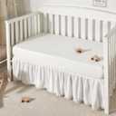 TILLYOU Baby Crib Skirt Girls Boys, Ruffled Bed Skirt with Pompoms, 28x 52, 14'' Drop, White