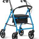 Medline Standard Adult Steel Rollator Walker Aid, Light Blue, 300 lb. Weight Capacity, 8” Wheels, Foldable, Adjustable Handles, Rolling Walker for Seniors