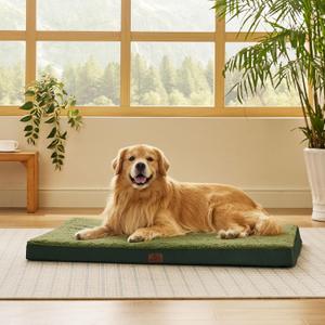 Bedsure XL Dog Beds Large Sized Dog -Comfy Flat Extra Large Pet Beds with Removable Washable Cover, Orthopedic Egg Crate Foam Mat, Suitable for Pet Up to 100 lbs (Dark Green)