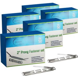 Prong Paper Fasteners 2" Capacity, 250 Complete Sets, Heavy Duty Steel with Compressor, Standard 2-Hole Punch, 2.75" Base for File Folders, Folder Clips, 5 Boxes (50 Each), Made in USA - OLYMPX