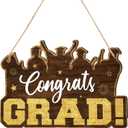 2 x Graduation Decoration Congrats Grad Door Sign Wooden Graduation Hanging Sign Wall Decor 2026 Vintage Rustic Door Hanger Wall Plaque for Photo Booth Props Party, 14.2 x 10 Inch