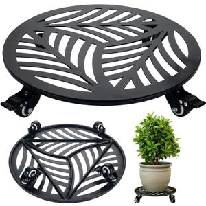 1 Pack Metal Plant Caddy with Wheels 17 inches Heavy-Duty Iron Rolling Plant Stand with Casters Indoor Outdoor Wheeled Plant Roller Base Pot Movers Plant Dolly Coaster Trolley Black