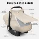 Rquite Car Seat Cover Baby, Carseat Covers Girl Boy, Breathable Muslin Cotton, Large Mesh Window, Infant Car Seat Canopy Baby Carrier Cover Stroller Sun Shade for Summer & Hot Day, Beige