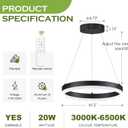 Benkut LED Ring Chandelier Modern Black for Dining Room, Circular Flush Mount Ceiling Chandelier Light Dimmable Pendant Light with Remote Control for Kitchen Island Living Room(D12in 3000K-6500K)