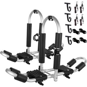 FORWODE Kayak Roof Rack, 2 in 1 Aluminum 2 Pair J-Bar Roof Rack, Folding Adjustable Rack, Weight 160 LBS Heavy Duty Kayak Roof Carrier 2 Kayak, Canoe, SUV, Surfboard on SUV, Car and Truck Crossbar