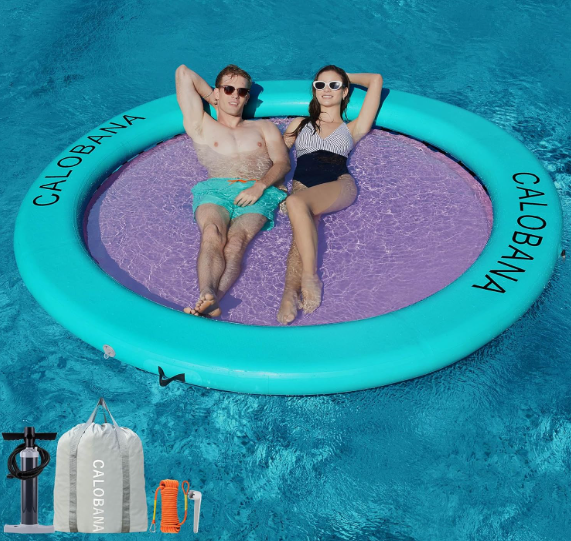 Round Floating Ring Inflatable Water Hammock Heavy Duty River Floats Lake Raft for Adults Tanning Pool Lounger Float Island Platform Pad Mat for Party, Water Hammock (8' Circle), Mint Green+Pink