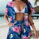 REDHOTYPE Women's Hawaiian Beach Outfit 2 Piece Tropical Print Swim Cover Up Shorts Set Summer Vacation BeachwearS-XL (XL)