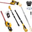 Pole Hedge Trimmer Cordless for Dewalt 20V Max Battery (No Battery), 2-in-1 Brushless 12" Hedge Trimmer and 3.9" Grass Shear with 8.5FT Extension Pole, 15Ft Long Reach for Tree Shrub Pruning