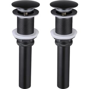 KES Black Sink Drain Without Overflow, Bathroom Sink Stopper, Pop Up Drain Vessel Sink, 2 Pack, Matte Black, All Metal Rustproof Brass and 304 Stainless Steel, S2008D-BK-P2