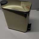 mDesign 1.3 Gallon Rectangular Slim Metal Trash Can w/ Foot Pedal, Easy-Close Lid, Narrow Wastebasket, Garbage Container Bin - Bathroom, Bedroom, Kitchen, Home Office, Removable Liner- Soft Brass