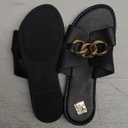 Verdusa Women's Open Toe Chain Flat Sandals Faux Leather Summer Slippers Slip on Slides, Size 38