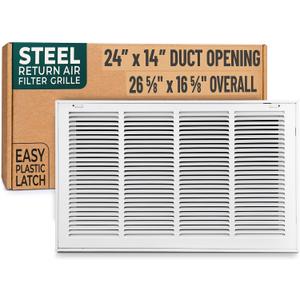 Fits 24x14 Duct Opening | Steel Return Air Filter Grille by Handua [Removable Door] for 1-inch Filters | Vent Cover Grill | White | Easy-to-Use Plastic Latches | Outer Dimensions: 26 5/8"W X 16 5/8"H