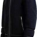 KARL LAGERFELD Men's Outerwear Banded Collar Faux Shearling Jacket With Leather Trims, S
