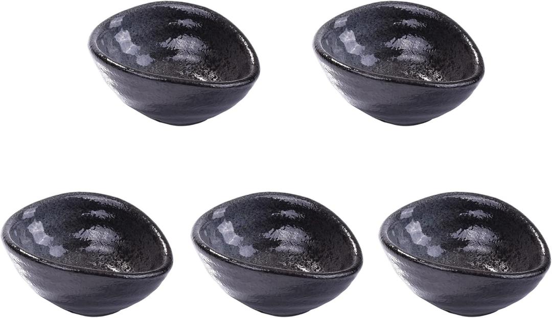 Japanese Dipping Sauce Bowls Elliptical Porcelain Soy Sauce Dish Sushi Dish Ceramic Asian Sauce Bowls Set of 5 for Vinegar,Oil,Salt,Salad Soy Sauce,Wasabi, Black