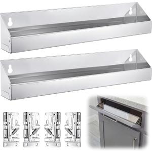 2 Set 16 Inch Stainless Steel Sink Drawer Tip Out Tray Kit Include Tip-Out Sink Trays and Hinges Large Pull Out Storage Organizer for Kitchen Bathroom Base Cabinets