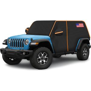Cab Cover for 2007-2024 Jeep Wrangler JK JL 4 Door Wrangler Car Covers Waterproof All Weather Sun Rain UV Protection, Half Car Cover with 420D Oxford Rain Covers for Wrangler 4 Door with Hardtop (black)