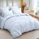 Nayoroom Blue Striped Duvet Cover Queen Size White Stripe Duvet Cover Dorm Bedding Set 3 Pieces Soft Lightweight Washed Microfiber Farmhouse Bedding Set Gifts for Women Men