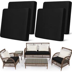 Newwiee Set of 4 Stretch Patio Cushion Covers Sofa Couch Seat Chair Slipcovers Cushion Cover Replacement Furniture Protector for Pets Washable(Black,Seat Cover,Solid)