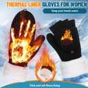 Coume Fingerless Gloves Mitten for Women Knitted Fleece Winter Thick Warm Touch Screen Convertible Flap Half Finger Adult (Black)