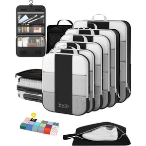 10 Set Compression Packing Cubes for Travel Essentials,Compressible Expandable Packing Cubes for Suitcase,OlarHike Luggage Organizer Bags for Travel,Handy Helper for Organizing Clothes(Black)