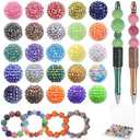 20mm Beads for Pens - 42 Pcs DIY Rhinestone Beads for Beadable Pens - Spacers for Beaded Pen Supplies - Glitter Acrylic Bubblegum Round Bling Bead for Keychains - Focal Bead for Bracelets (Colorful)