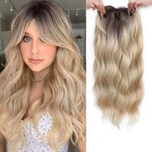 PANEWAY Hair Toppers For Women 20inch Long Wavy Curly Hair Topper Ombre Blonde With Dark Root Clip In Synthetic Wiglets Hair Pieces For Women