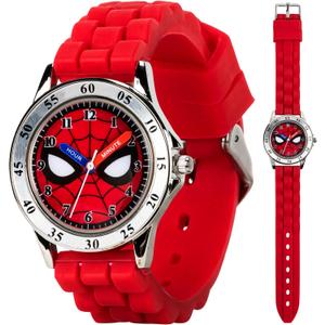 Spiderman Time Teacher Watch for Kids - Red Silicone Strap, Easy-to-Read Dial, Water Resistant, with Special Tin