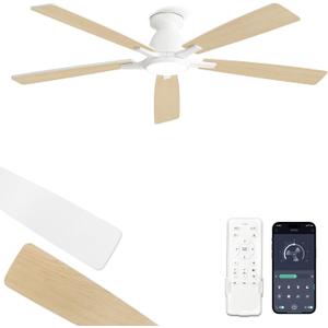 Fanbulous 60 inch Ceiling Fans with Lights, Smart Flush Mount Ceiling Fan and Remote APP, Modern Low Profile, 3CCT 20W LED with 6-Speeds Quiet Reversible Motor for Bedroom, Living Room, Kitchen, White