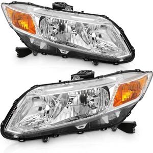 AS Headlight Assembly Compatible with 2012 2013 2014 2015 Honda Civic 4Dr Sedan/ 2012 2013 Honda Civic 2Dr Coupe Chrome Housing Passenger and Driver Side OEM# 33150-TR0-A01/33100-TR0-A01
