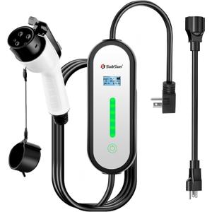 Level 1 Level2 EV Charger 16 Amp 110-240 V,17 ft Cable, Portable Electric Vehicle Charger with NEMA5-15P & 6-20 Plug Compatible for SEA J1772 EV Cars for Home and Outdoor (White)