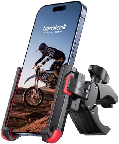 Lamicall Motorcycle Bike Phone Mount - [1s Quick Release] Bike Cell Phone Holder Clip, Bicycle Scooter Handlebar Clamp, for iPhone 17 16 15 14 Pro Max, Galaxy S25 S24 Ultra, 4.7-7" Phones, Red