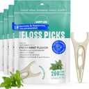 Dental Floss Picks (200pcs) - Flossers for Adults, Vegan Corn-Straw Grip Handle, Superior Oral Care & Anti-Shred Thread, Dental Hygiene, Tooth Pick Sticks, Teeth & Gum Health (Mint, Single Thread) (50 Count (Pack of 4))