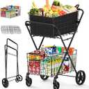 JIALIJIU 2-Tier Shopping Cart for Groceries with 360° Rolling Wheels
Folding Grocery Cart, Heavy Duty Utility Carts with 2 Waterproof Liners, Multi-Functional Trolley for Laundry, Household