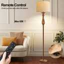 ILLMTW Wood Floor Lamp for Living Room,Bedroom,Vintage Mid Century Modern Standing Lamp with Remote Dimmable,Boho Gold Tall Lamp Fabric Lamp Shade Floor Lights Bohemian Tiffany Style