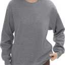 PUMIEY Women's Oversized Sweatshirts Fleece Crew Neck Hoodies with Pockets Long Sleeve Pullover Tops Three-No Collection (Gray, S)