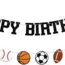 Sports Happy Birthday Banner, Multi Sport Party Decorations, Football Soccer Basketball Baseball Happy Birthday Bunting Sign, Rookie Year Party Decorations