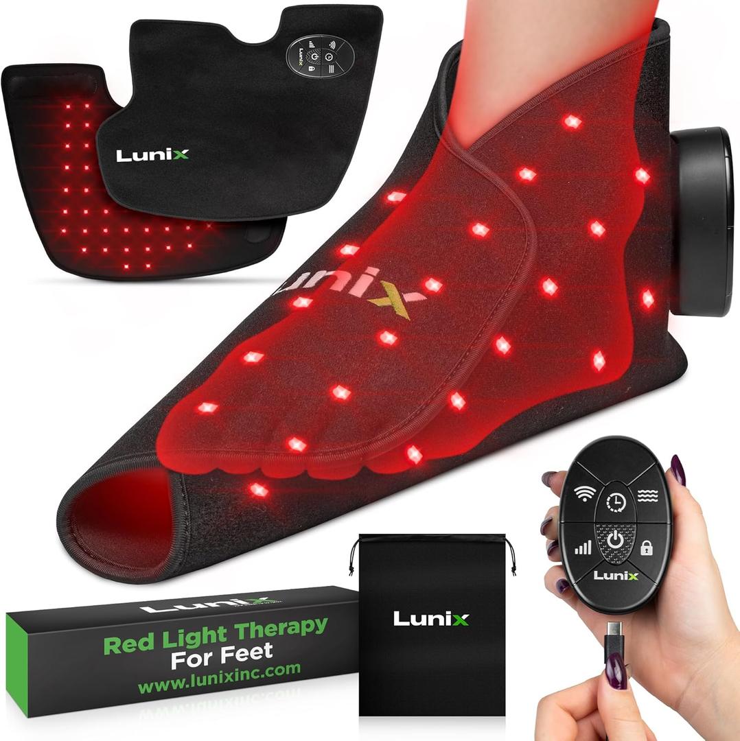 Lunix LX24 Red Light Therapy for Feet, Near Infrared Therapy for Circulation & Joint Support with Vibration, Portable, Rechargeable, Adjustable Intensity, Black (Foot)