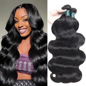 #1B Color Bundles Body Wave Bundles Human Hair 18 20 22 Inch NerriHou Brazilian Virgin Hair 3 Bundle Natural Black Body Wave Bundles Human Hair Extensions 50 Gram Per Bundle