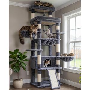 Hey-brother Cat Tree Tower with Extra Large Platform and Basket, MPJ080G