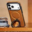 Butaiga for iPhone 17 Pro Max Leather Case with Stand, Anti-Slip Grip Ring, Fits for MagSafe (Brown, iPhone 17 Pro Max)