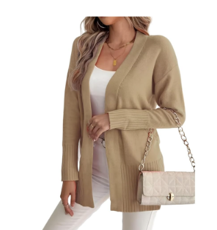 Women's Long Sleeve Open Front Cardigan Casual Loose Lightweight Cardigans Fall Solid Color Cover Ups with Pockets, XXL