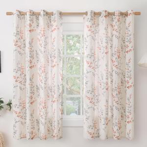 BGment Linen Curtains for Living Room 63 Inch Length 2 Panels Floral Leaf Pattern, Light Filtering Window Privacy Curtains for Bedroom Boho Farmhouse Vintage, Each 52 Inch Wide, Terracotta