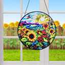 HOTIYOK Sunflower Stained Glass Window Hanging, Flowers for Kitchen Indoor Decorations, Gifts for Mom Women Grandma Teacher Nature Lovers